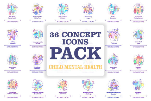 Child Mental Health Icons for Creative Use